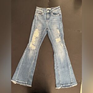 Flying Monkey Light Blue Distressed Flare Jeans